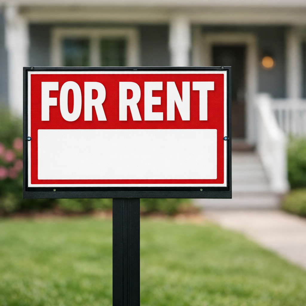 For Rent Sign on Abandoned Warehouse Wall-1