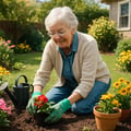 senior gardening in their yard