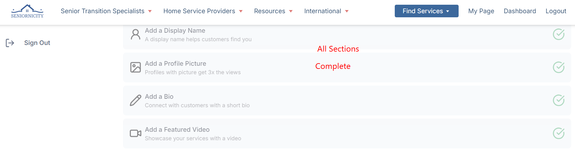 Profile complete with video