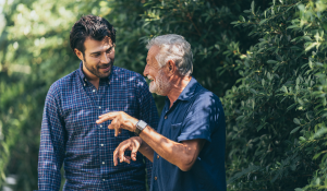Senior Father and Son Enjoying a Walk